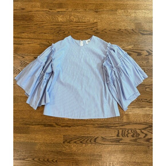 Anthropologie DRA Womens Pinstripe Flutter Sleeve Top - Picture 7 of 12